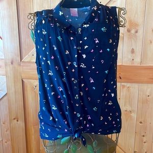 NWT Hi-Lo tie,  front, sleeveless, black,  butterfly, shirt, NO BOUNDARIES